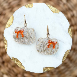 Pumpkin + Bows - Orange + Champagne - Halloween Earrings