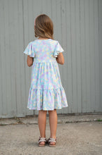 Kids Emmy Purple Pastel Floral Flutter Sleeve Twirl Dress
