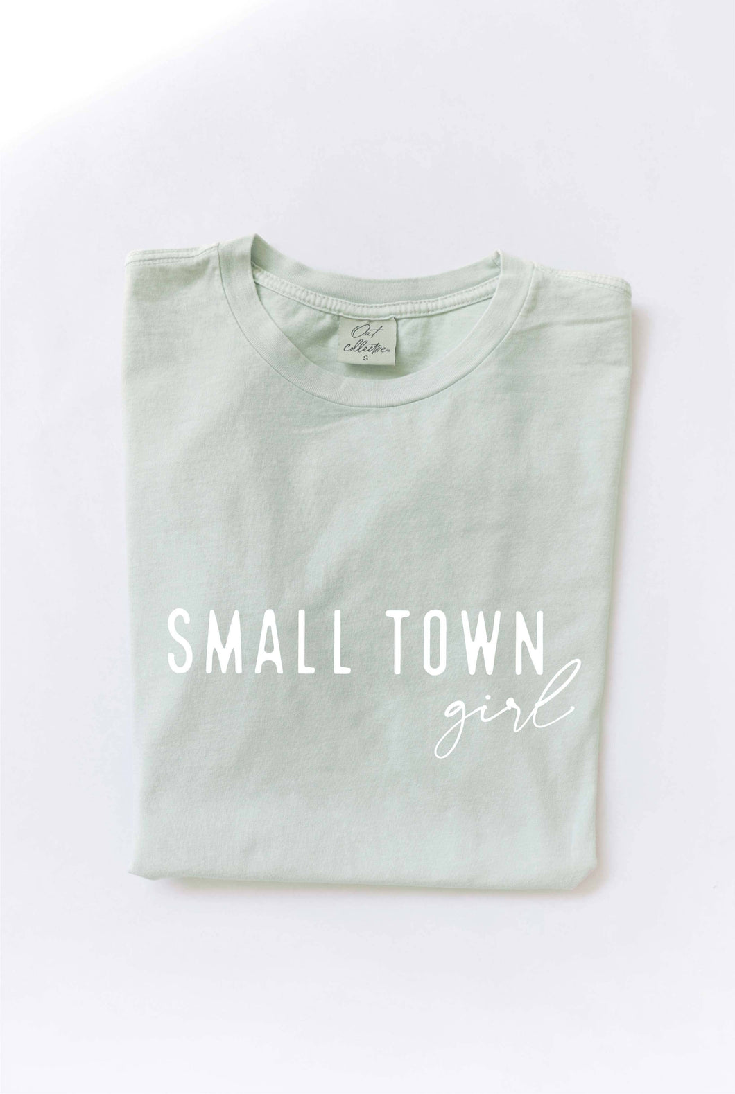 SMALL TOWN GIRL Mineral Washed Graphic Top - Made to Order: SAGE / S
