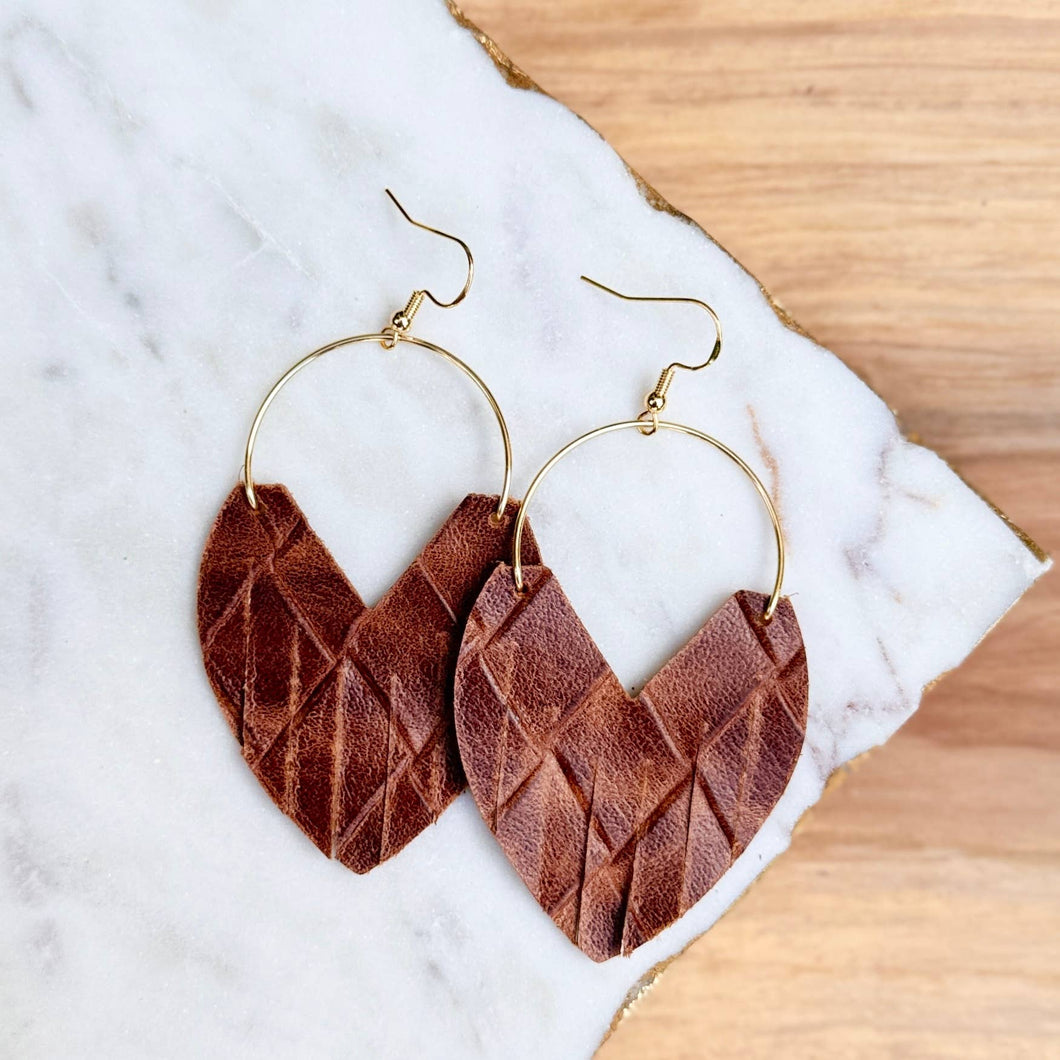 Glam Hoops - Brown Basketweave - Leather Earrings