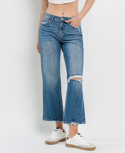 High Rise Distressed Slim Wide Jeans