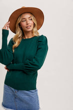 Bubble Sleeved Sweater Knit Top - Green