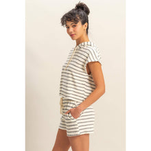 DZ25C099-Striped Short Sleeve Pullover Hoodie Top: BLACK/CREAM / S-M-L(2-2-2)