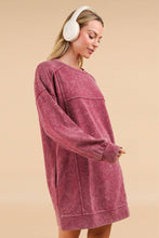 Mineral Washed Oversized Knit Sweatshirt Mini Dress: Magenta