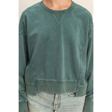 Oversized Crew Neck Sweatshirt With Raw Hem - Deep Green