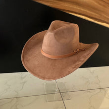 Fashion Vegan Suede Cowboy Hat w/ Leather Belt - Brown