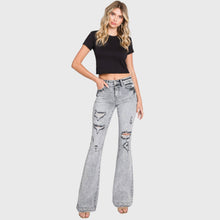 Petra153 Destroyed Mid Rise Stretch Flare w/ Trouser Hem