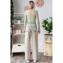 Lace Long Sleeve See Through Top: Sage / M