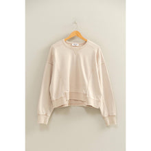 Oversized Crew Neck Sweatshirt With Raw Hem - Dark Taupe