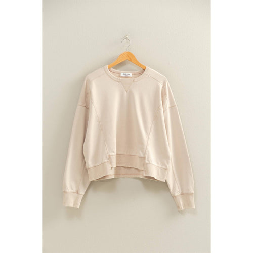 Oversized Crew Neck Sweatshirt With Raw Hem - Dark Taupe