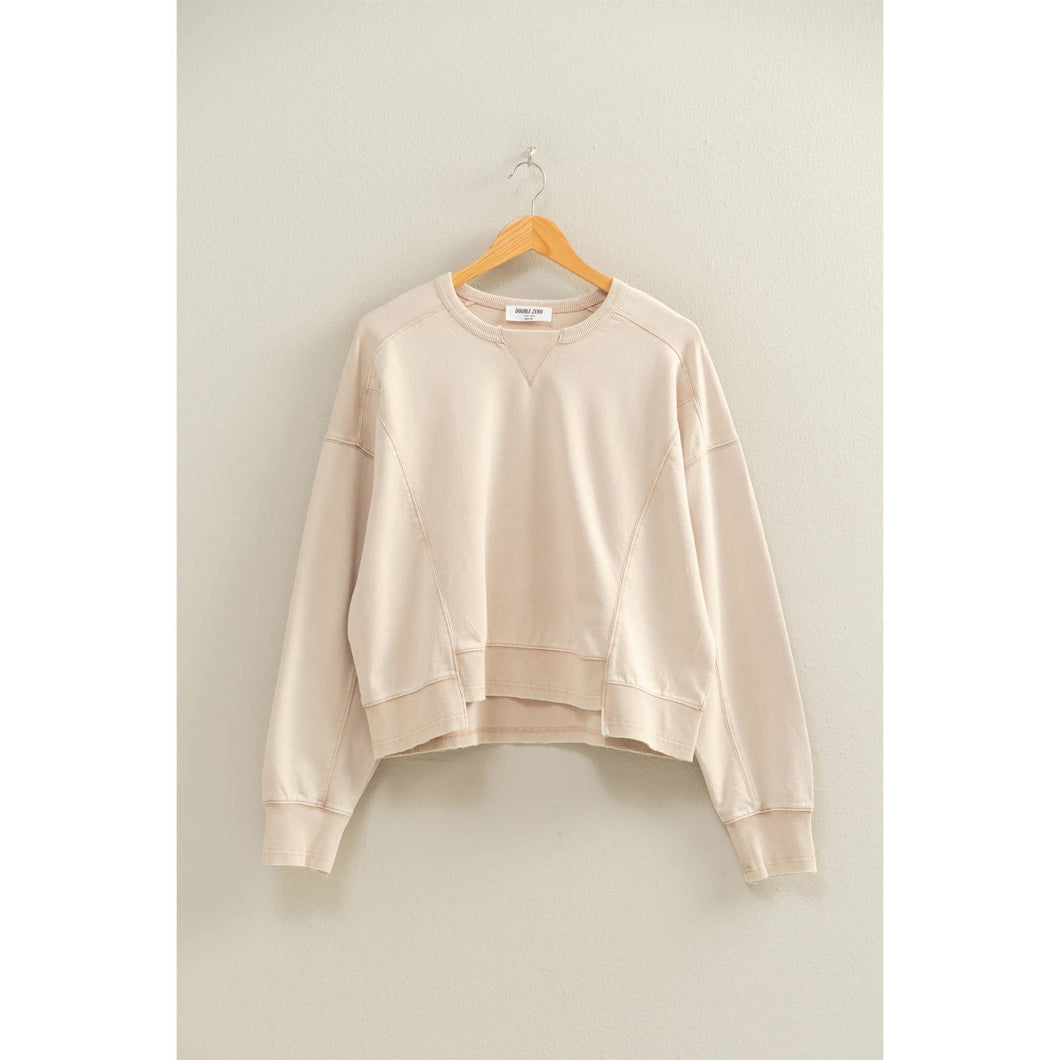 Oversized Crew Neck Sweatshirt With Raw Hem - Dark Taupe
