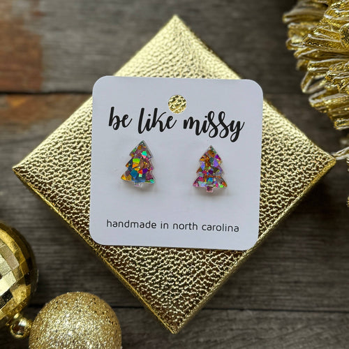 Christmas Tree Earrings - Disco Glitter Studs
