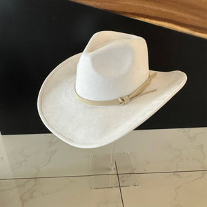 Fashion Vegan Suede Cowboy Hat w/ Leather Belt - Brown