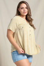 Plus Mineral Washed Raglan Short Sleeve Over Sized Top