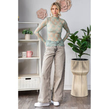 Lace Long Sleeve See Through Top: Sage / M