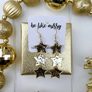 Festive Party Earrings - Star Drops - Champagne Glitter