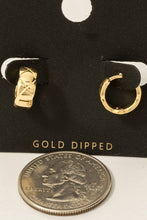 Gold Dipped Quilt Pattern Hinge Hoop Earrings