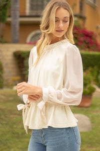 Chiffon Sleeve Suede Peplum Top