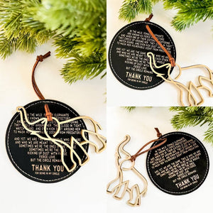 Unbreakable Circle of Sisterhood Leather and Wood Ornament: Black Leather + Gold + Gold Wooden Elephant