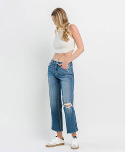 High Rise Distressed Slim Wide Jeans