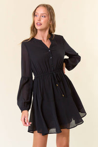 Long Sleeve Henley Style Ruffle Mini Dress