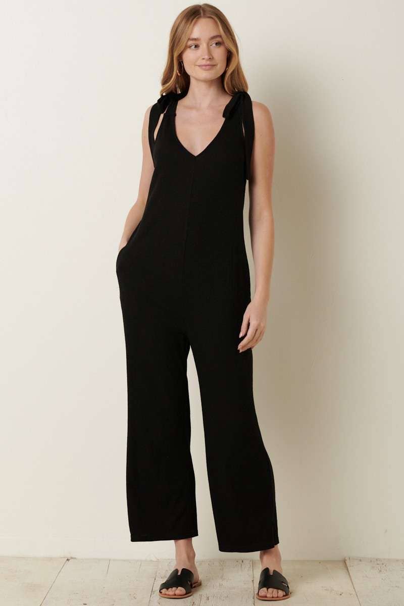Slub Rib Knit Cross Back Jumpsuit