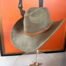 Fashion Vegan Suede Cowboy Hat w/ Leather Belt - Brown