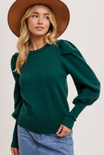 Bubble Sleeved Sweater Knit Top - Green