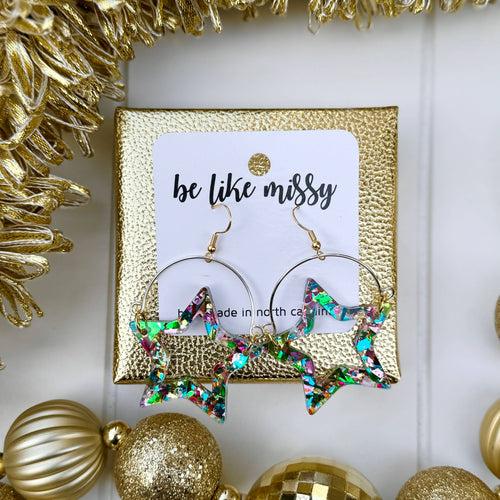 Festive Party Earrings - Star Remix Hoops - Party Glitter