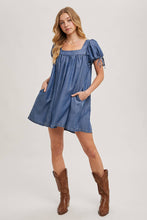 Denim Square Neck Babydoll Dress w/ Pockets