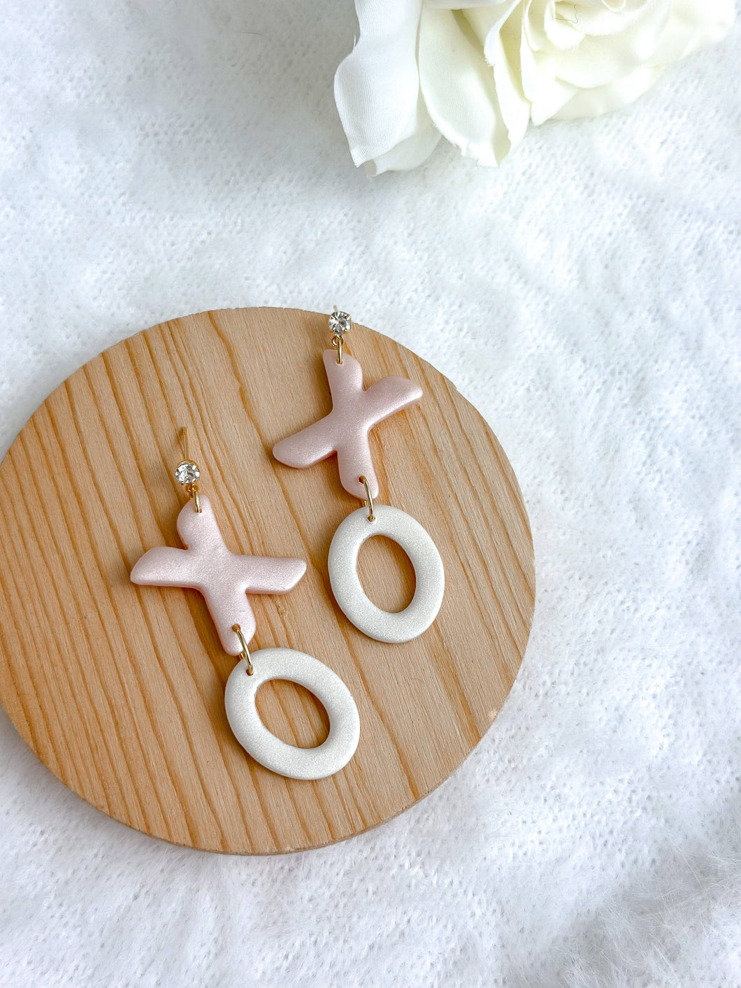 XO Drop Earrings - Powder Pink & Pearl