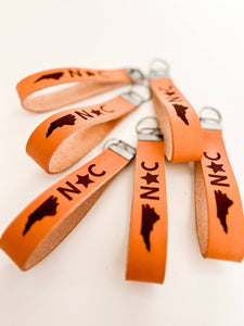 NC Map Leather Wristlet Keychain