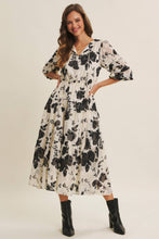 Dreamy Jacquard Floral Midi Dress w/ Statement Sleave