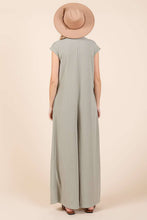 Waffle Knit Henley Short Sleeve Wide Leg Jumpsuit