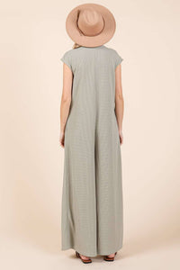 Waffle Knit Henley Short Sleeve Wide Leg Jumpsuit