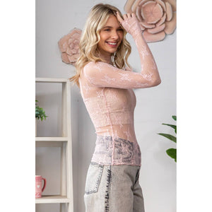 Lace Long Sleeve See Through Top: Sage / M