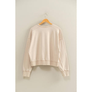 Oversized Crew Neck Sweatshirt With Raw Hem - Dark Taupe