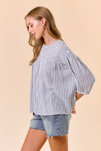 Dropped Shoulder 3/4 Sleeve Striped Blouse