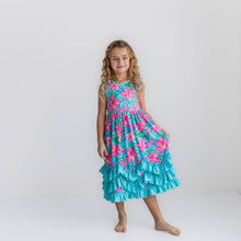 Kids Pink Blue Tropical 3 Ruffle Spring Summer Dress