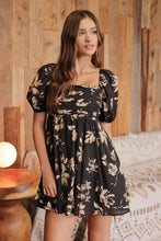 Floral Pleated Puff Sleeve Mini Dress