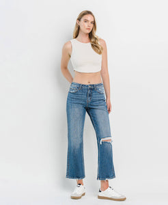 High Rise Distressed Slim Wide Jeans