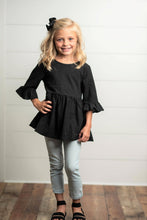 Kids Black Ruffle Long Sleeve Winter Shirt With Buttons