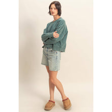 Oversized Crew Neck Sweatshirt With Raw Hem - Deep Green