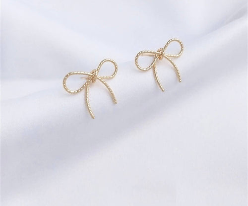 14k gold plated bow stud earrings- dainty