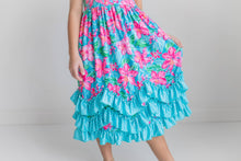 Kids Pink Blue Tropical 3 Ruffle Spring Summer Dress