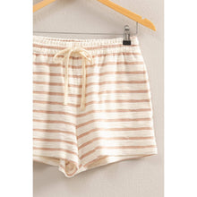 DZ25C100-Striped Drawstring Waist Shorts: BLACK/CREAM / S-M-L(2-2-2)