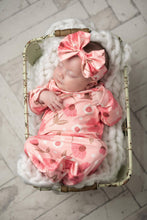 Infant Girls Pink Flower Stem Baby Gown and Bow Headband