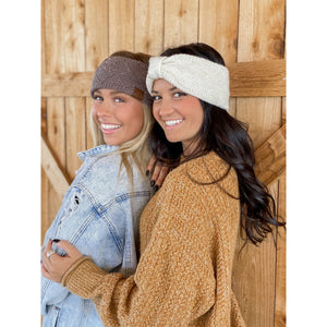 Sequin Brioche Cable Knit C.C Fashion Headband: Rose