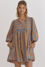 Stripe Print Babydoll 3/4 Sleeve Mini Dress