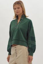 Solid LS Grommet Cropped Sweater